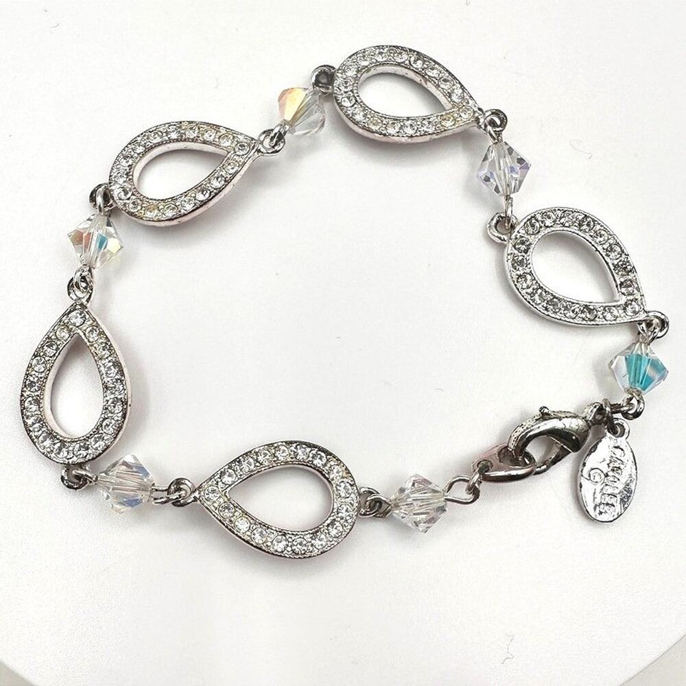 Vintage 90s Carolee Silver Tone Teardrop Link Bracelet Women's Classic Jewelry